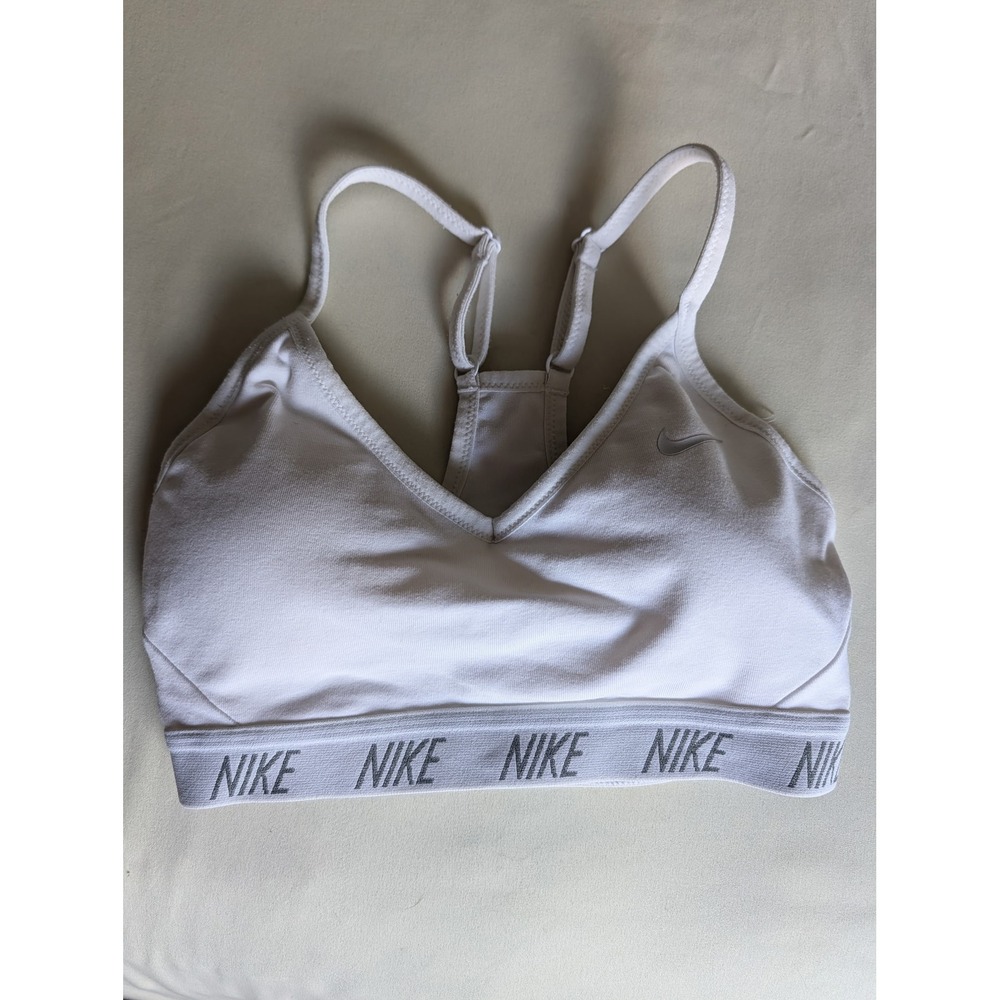 Nike Dri-FIT White Racerback Sports Bra Adjustable Straps Logo Band Womens XS